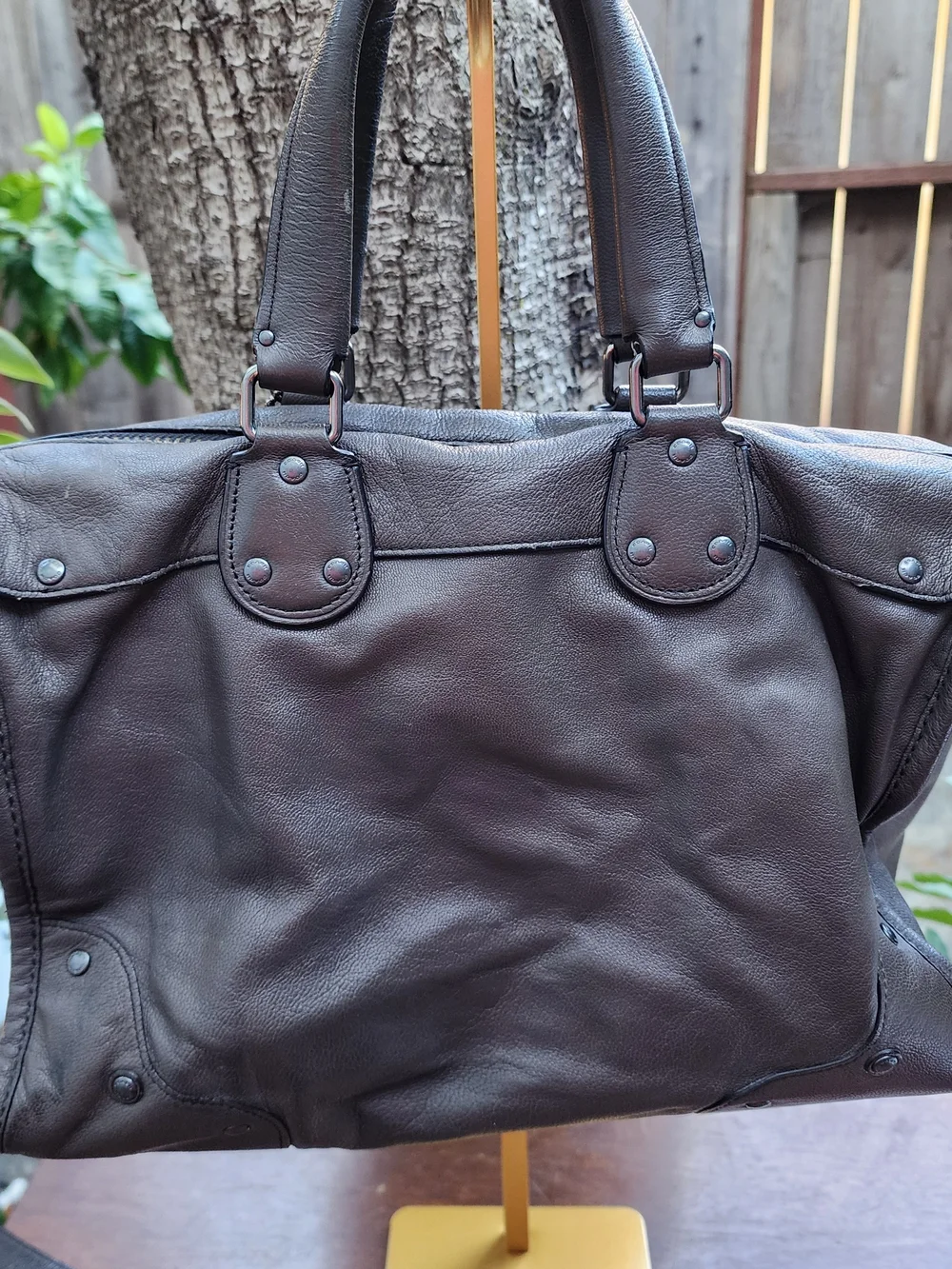 Coach Rhyder Satchel Crossbody Bag Metallic Gunmetal Bronze Leather